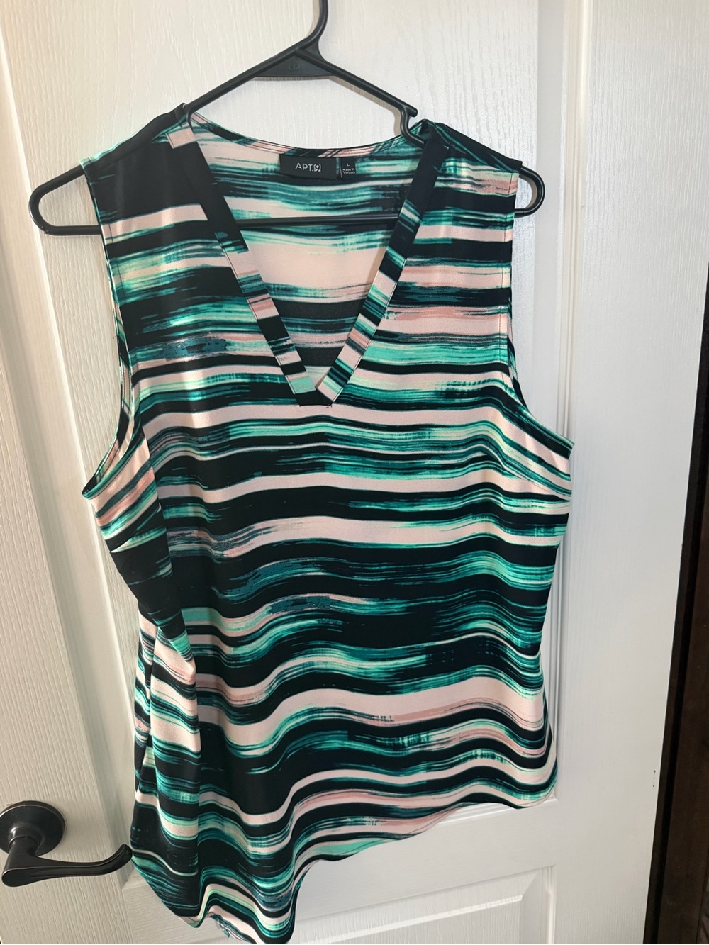 Apt. 9 Striped V-Neck Sleeveless Tank Top - Teal & Pink & Black